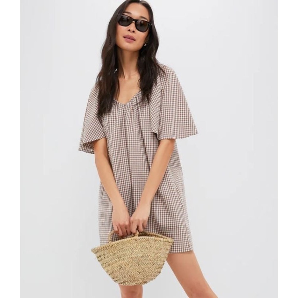 Tuckernuck x Studio McGee Finn Dress L Mocha Gingham Cotton Mini Pockets